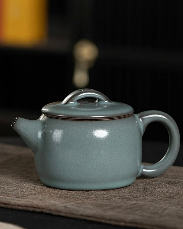 Spout detail of Longquan celadon teapot designed for smooth pouring