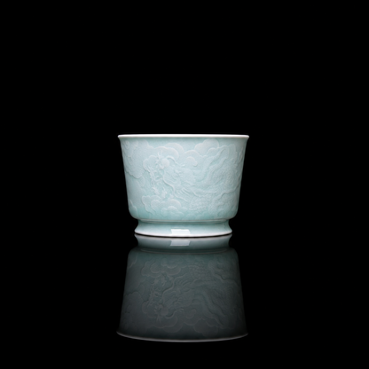 Longquan Celadon Translucent Relief Carved Tea Cup