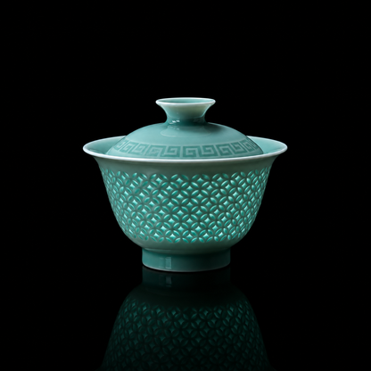 Longquan Celadon Handcrafted Linglong Pierced Gaiwan