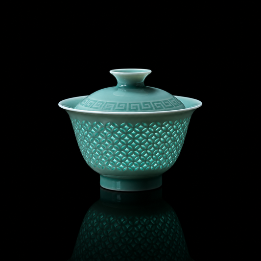 Longquan Celadon Handcrafted Linglong Pierced Gaiwan