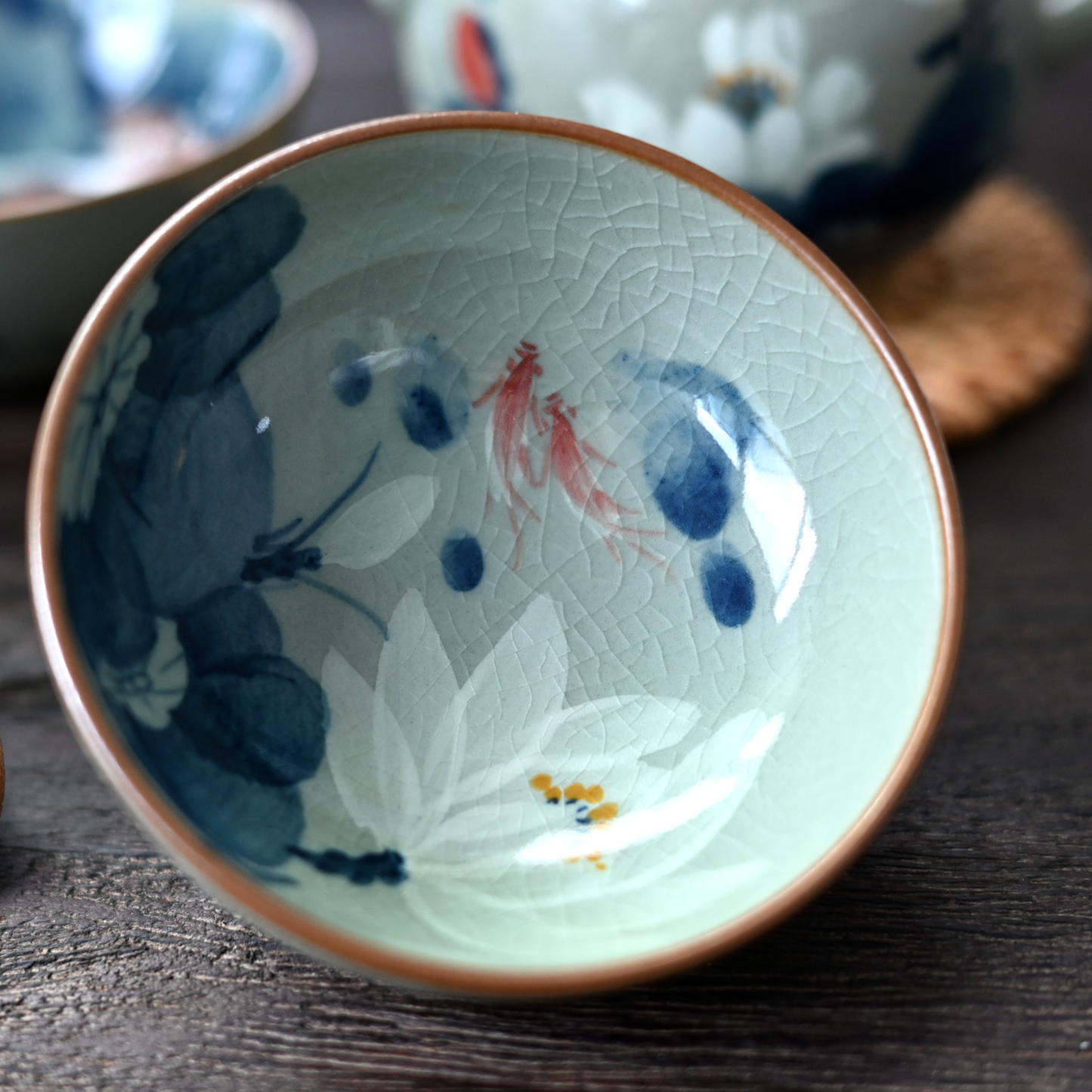 Jingdezhen Wood-Fired Kiln Old Clay Hand-Painted Lotus Patterns Blue and White Underglaze Color Teacup.