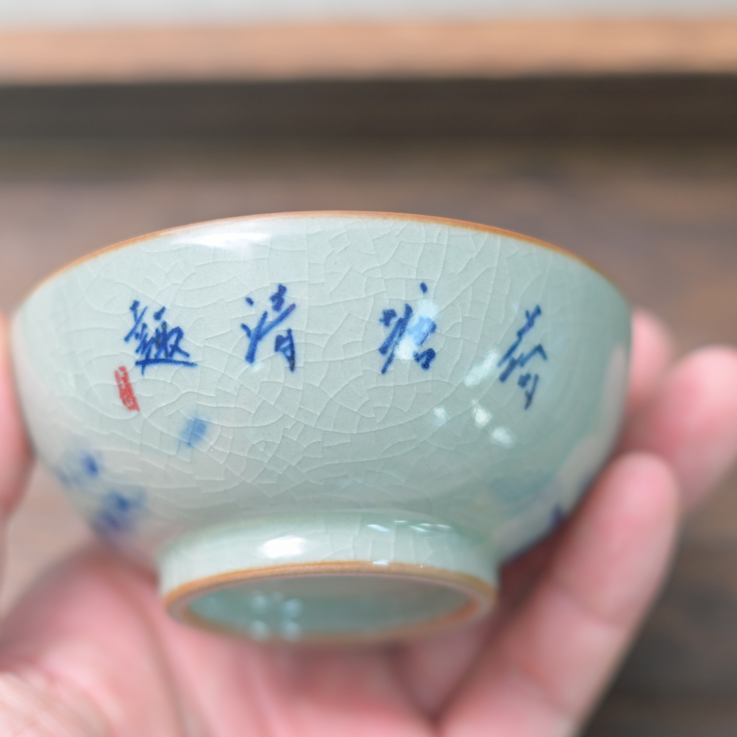 Jingdezhen Wood-Fired Kiln Old Clay Hand-Painted Lotus Patterns Blue and White Underglaze Color Teacup.