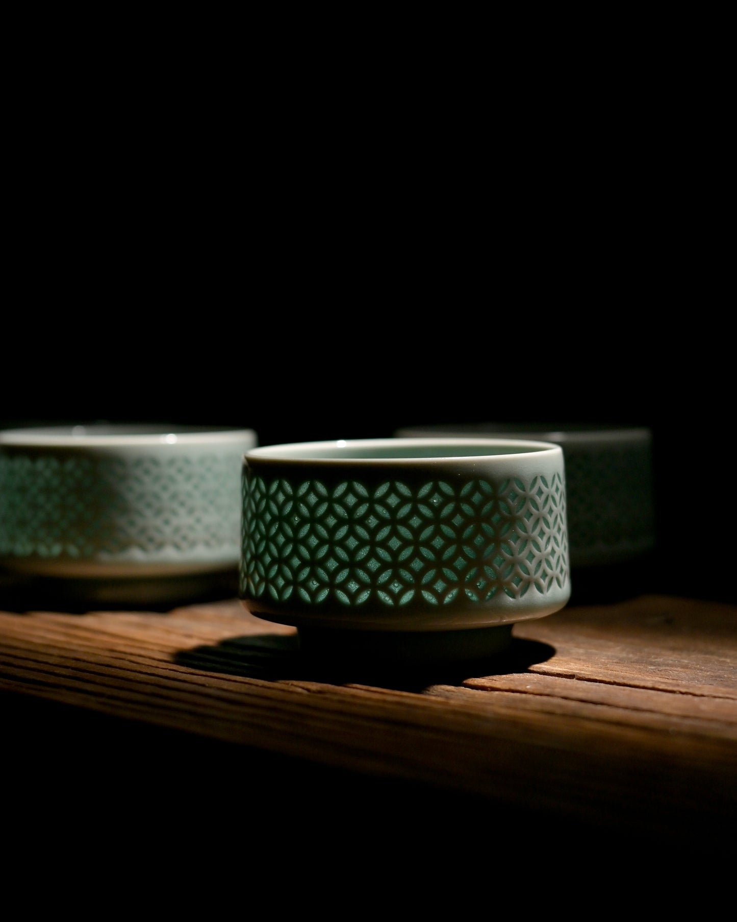 Luxury craft gift collectible Longquan celadon linglong teacup, handcrafted translucent hollow porcelain for tea collection