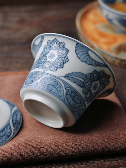 Jingdezhen blau-weiß matt glasierter Gaiwan