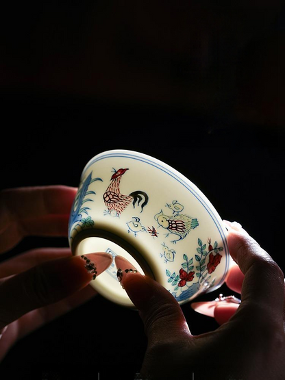Chinese antique reproduction doucai cup, heritage ceramic art piece