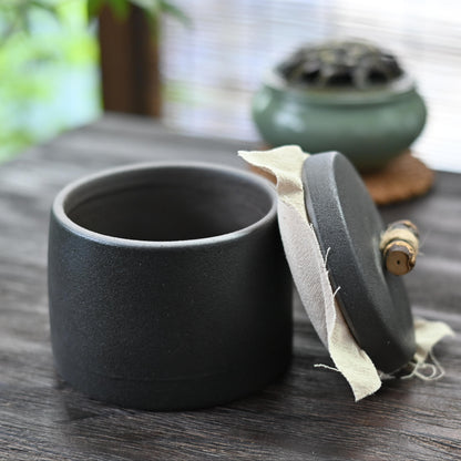Boîte à thé en poterie brute de petite taille, style rétro japonais