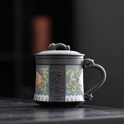 Tasse à thé en argile violette à motif lotus royal + boîte à thé