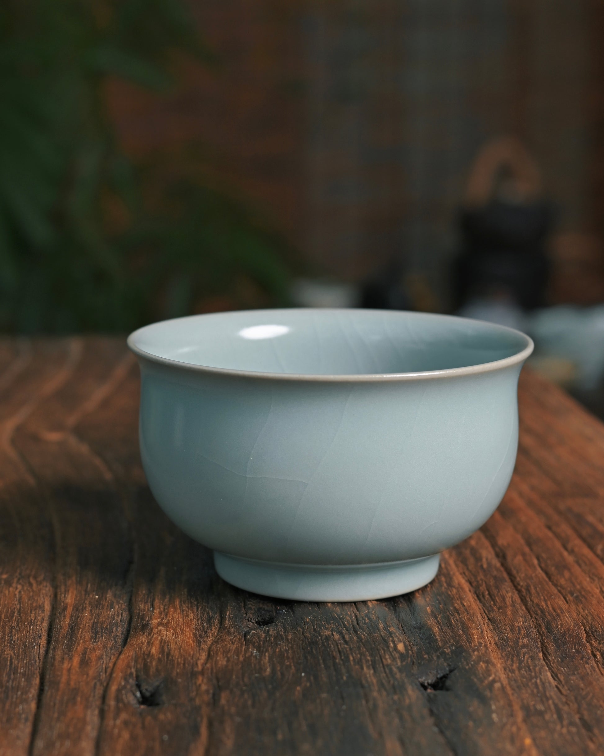 Handcrafted Ru ware celadon teacup fired at 1300°C