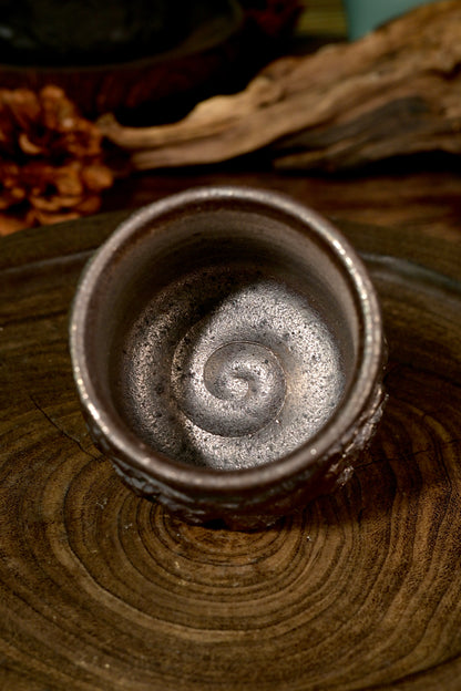 Unique Piece Hand-Carved Faceted Wood-Fired Teacup 120ml
