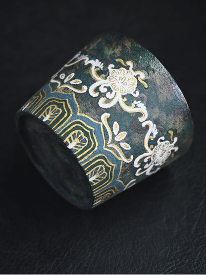 Jingdezhen handmade cup with Dunhuang mural reproduction using traditional mineral pigments, antique finish and dual-purpose large format for coffee/tea enthusiasts.
