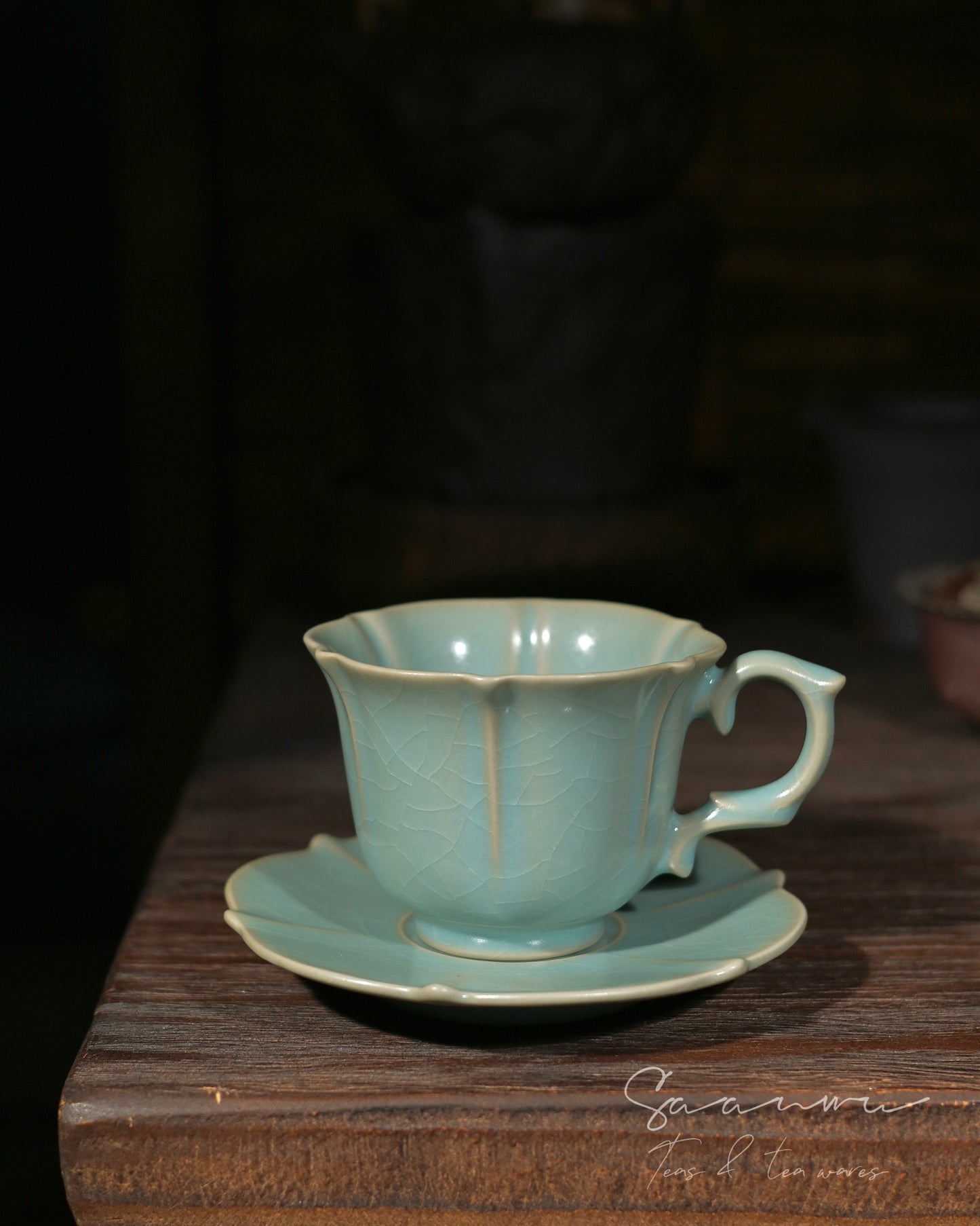 Oriental‑aesthetic hand‑formed porcelain coffee tea set, heritage Ru‑kiln‑inspired tableware collection