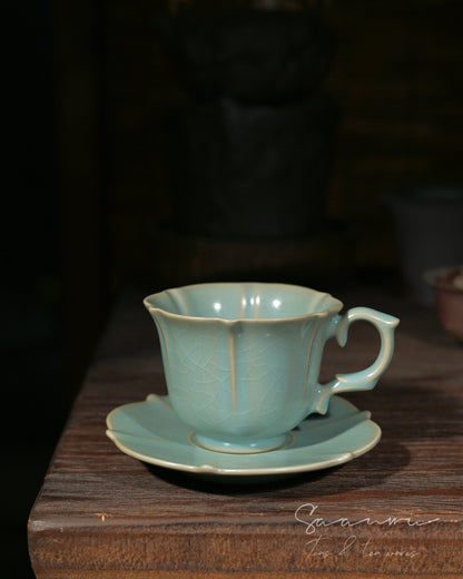 Oriental‑aesthetic hand‑formed porcelain coffee tea set, heritage Ru‑kiln‑inspired tableware collection
