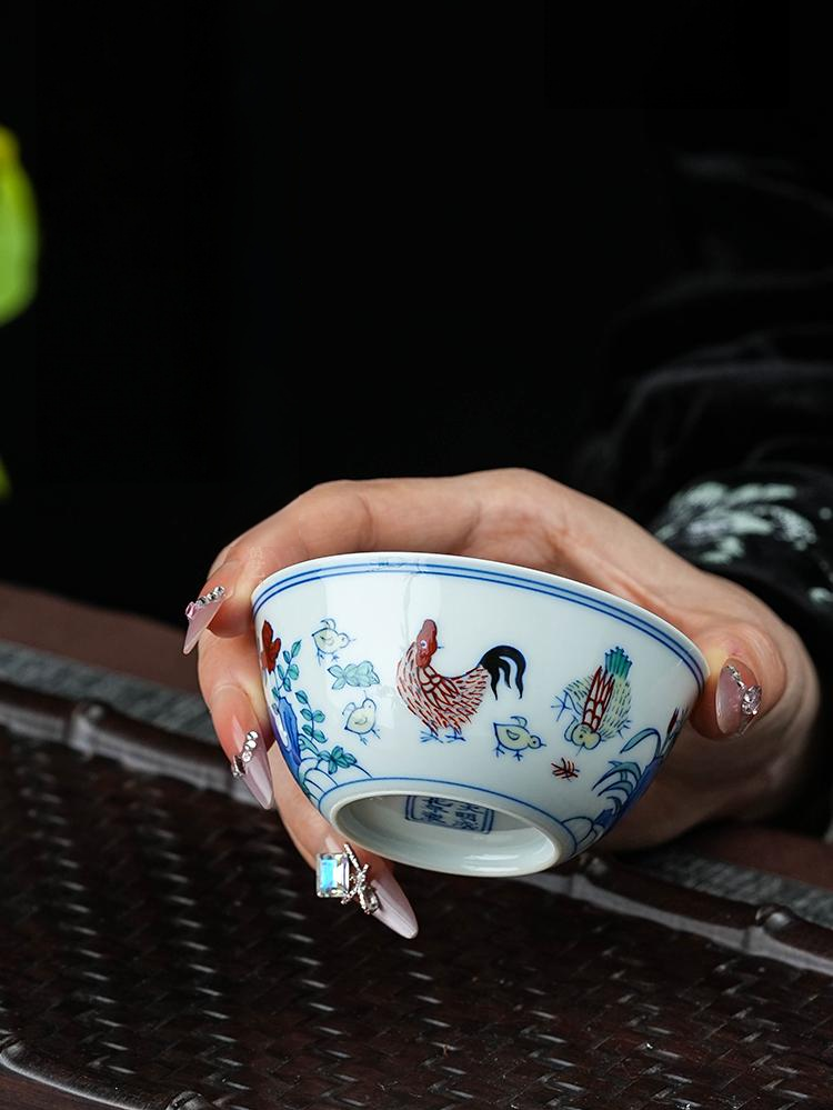 Oriental Ming dynasty ceramic art, doucai chicken cup for tea culture