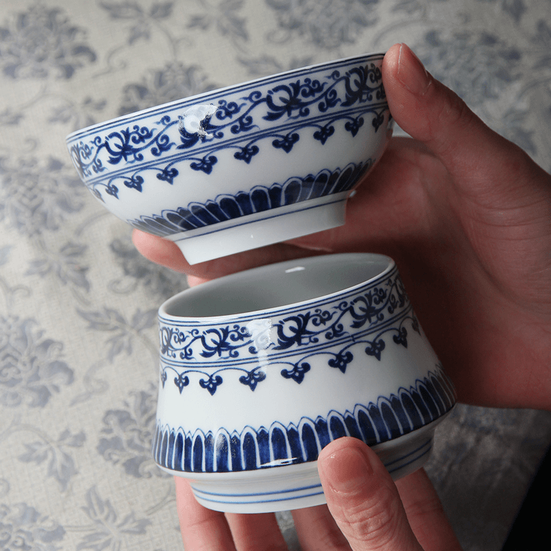 Jingdezhen Blue and White Lotus Vine Tea Filter With Containning Base