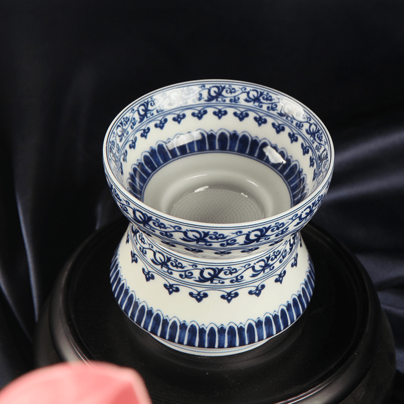 Jingdezhen Blue and White Lotus Vine Tea Filter With Containning Base