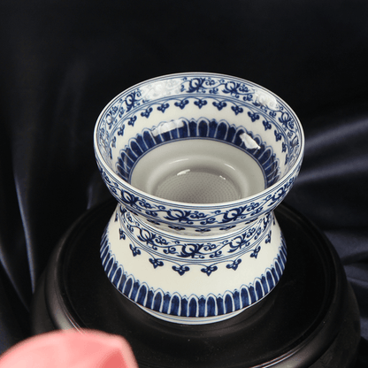 Filtre à Thé Bleu et Blanc Vigne de Lotus de Jingdezhen avec Base de Rangement