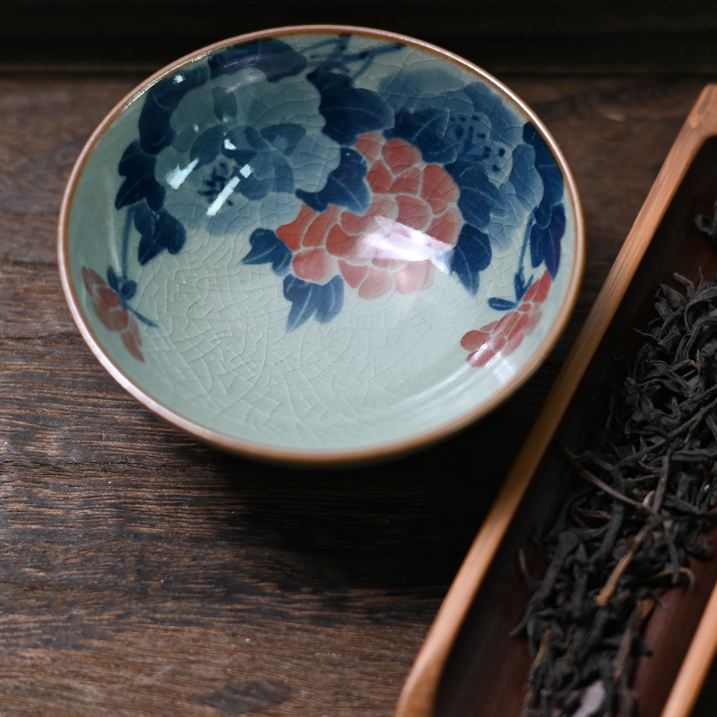 Jingdezhen Wood-Fired Kiln Old Clay Hand-Painted Peony Blue and White Underglaze Color Tea Cup