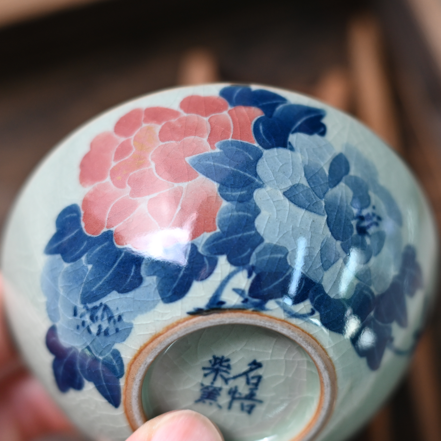 Jingdezhen Wood-Fired Kiln Old Clay Hand-Painted Peony Blue and White Underglaze Color Tea Cup