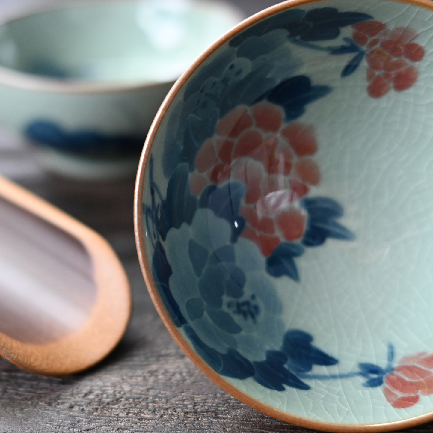 Jingdezhen Wood-Fired Kiln Old Clay Hand-Painted Peony Blue and White Underglaze Color Tea Cup