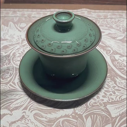 Longquan Celadon "Ge" Kiln Iron-Clay Ice-Crackle Sancai Gaiwan 240ml