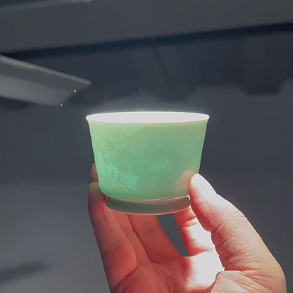 Longquan Celadon Translucent Relief Carved Tea Cup