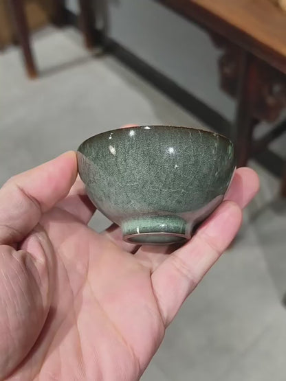 Longquan Celadon "Ge" Kiln Iron-Clay "Black Beauty" Flared Teacup 90ml