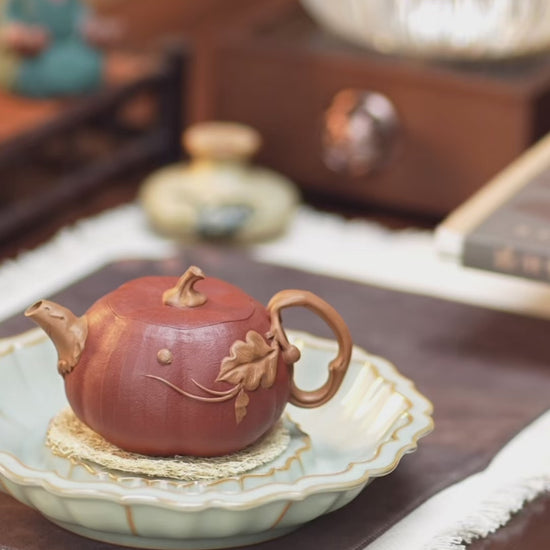 Handcrafted Yixing Zisha teapot in pumpkin shape