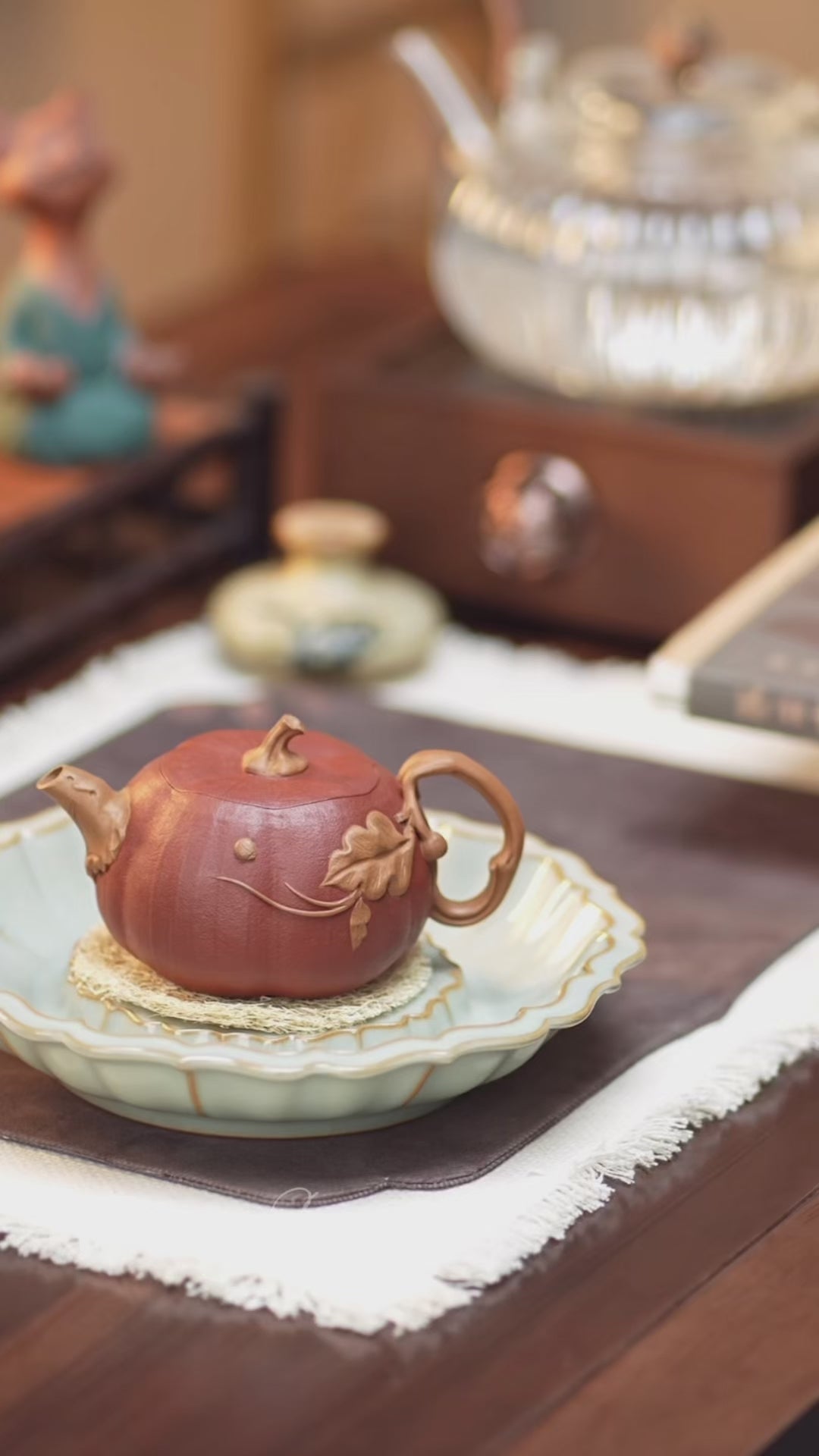 Handcrafted Yixing Zisha teapot in pumpkin shape
