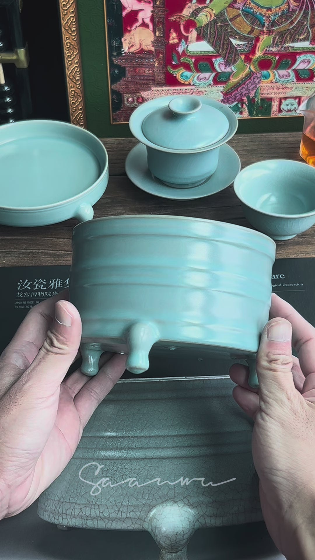 Decorative Ru ware Zun perfect for tea room display or as functional art piece