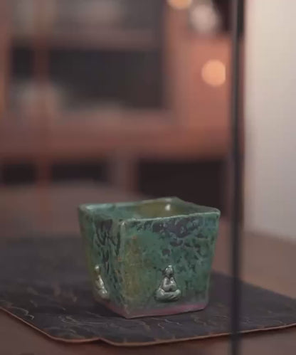 Tasse à Thé en Porcelaine Glaçurée Bronze Bouddha de Dunhuang Faite à la Main
