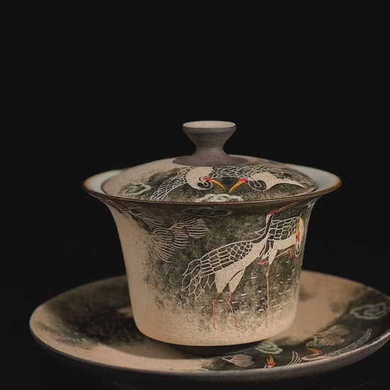 Jingdezhen luxury ceramic gaiwan set with hand carved pattern