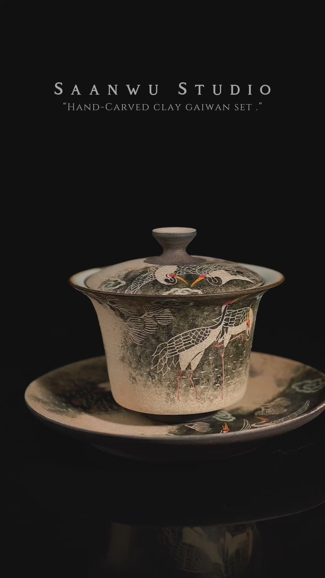 Jingdezhen luxury ceramic gaiwan set with hand carved pattern