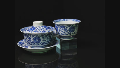 Jingdezhen blau-weißes Teekannen-Set mit Lotus-Rollmuster