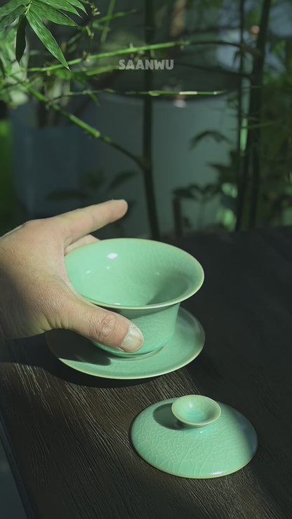Ru-Porzellan Vintage Glasur krakeliert Gaiwan / Teeschale