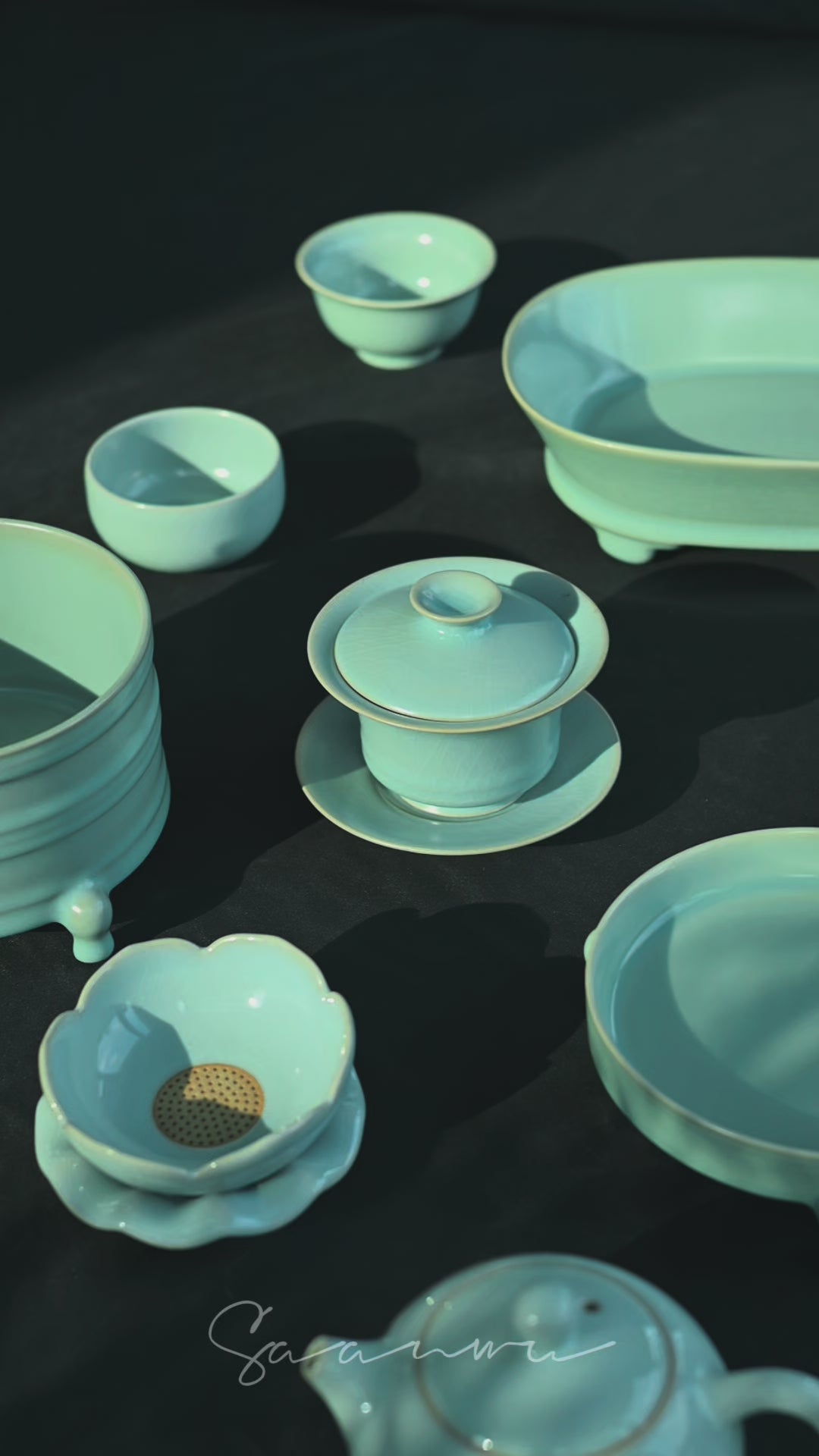 Saanwu Studio Ru kiln sky blue glaze large capacity bowl serving as tea tray or tea waste bowl