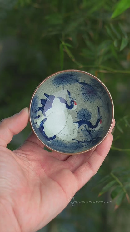 Jingdezhen  Hand-Painted Underglaze Pine and Crane Pu-erh Tea Cup