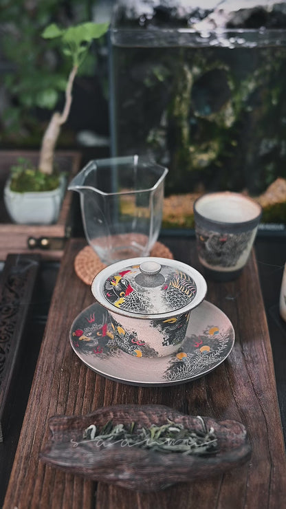 Jingdezhen Phoenix Rising Handbemaltes Gaiwan-Set aus Ton