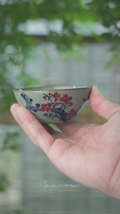Jingdezhen Handbemalte Pflaumenblüte Unterglasur Pu-Erh-Teetasse / Teekanne