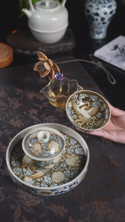 Jingdezhen handgemalter Unterglasur-Gold-Phönix-Pu'er-Teecup 100ml