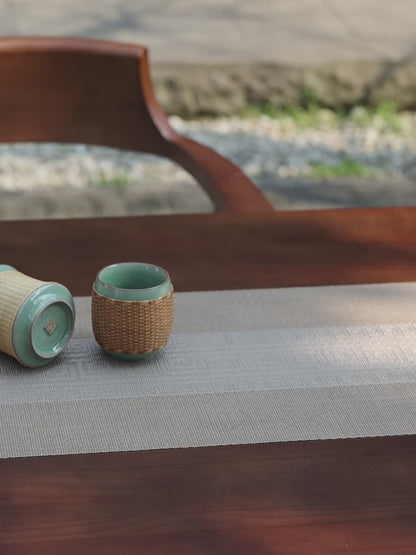 Longquan Celadon Intangible Cultural Heritage Bamboo‑Woven Teacup 110ml