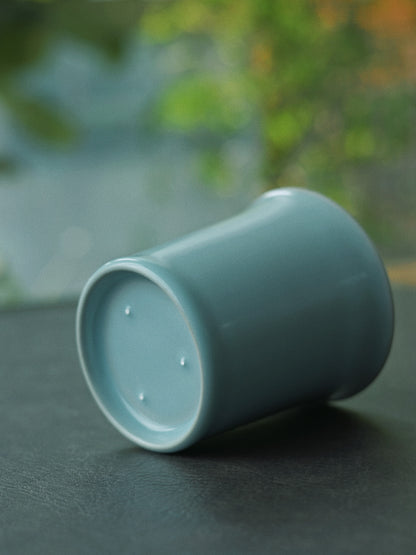 Elegant Ru Kiln celadon teacup with jade-like glaze finish