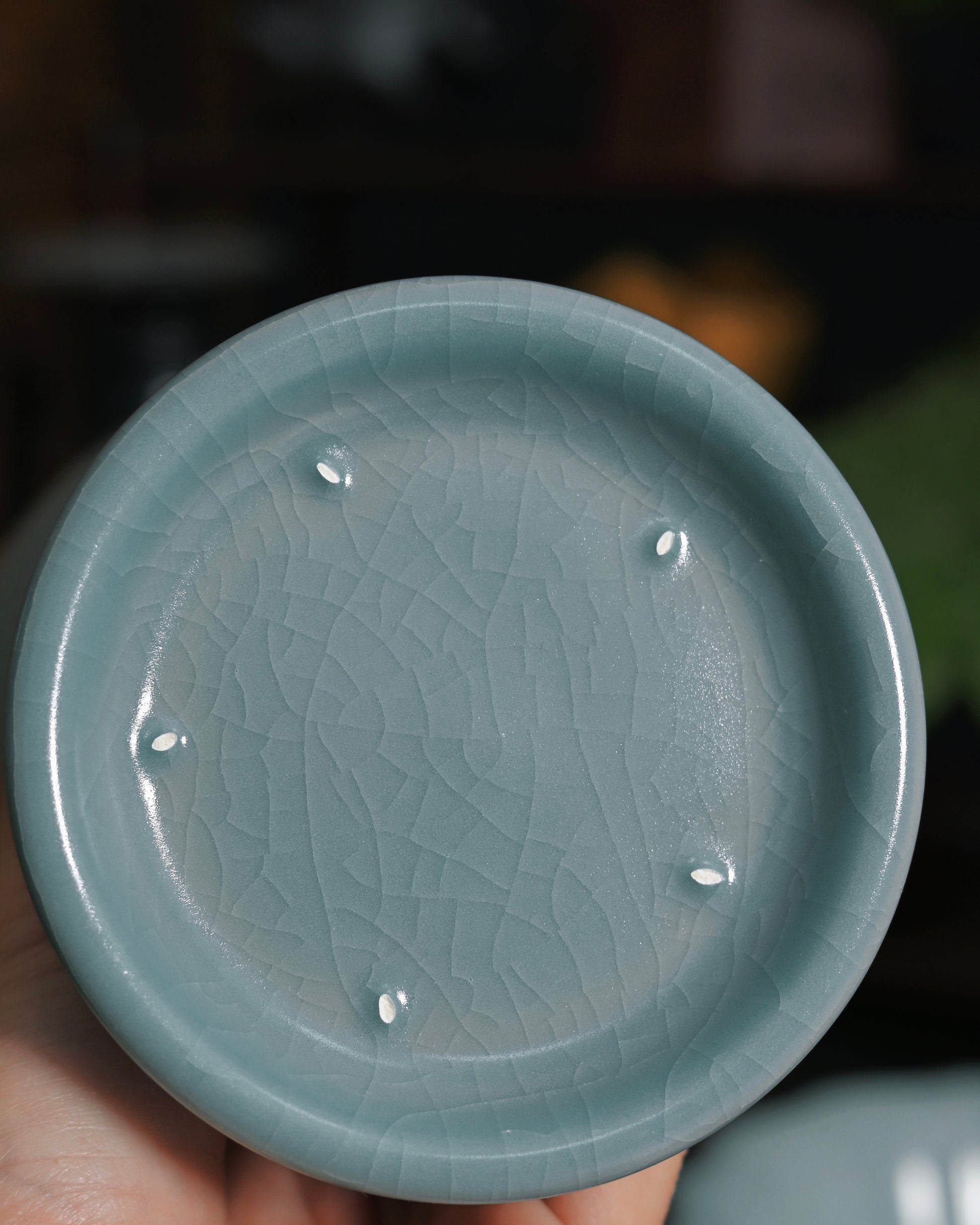 Five-point nail firing technique visible on base demonstrating authentic Ru Yao craftsmanship