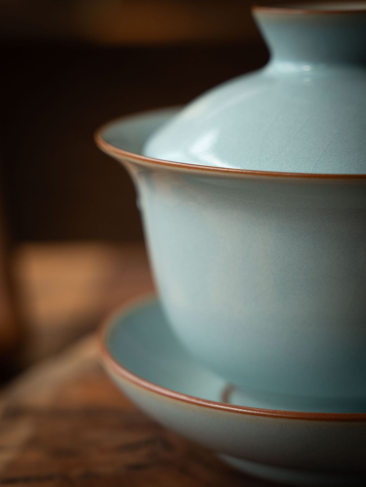 Pair of Ru Kiln sky-blue porcelain master tasting cups with smooth flared rims for Gongfu tea