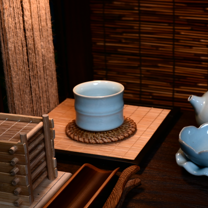 Saanwu Ru ware sky-blue glaze bamboo shape teacup for tea ceremony