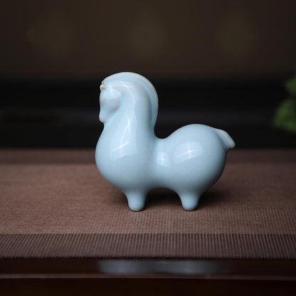 Ornement de cheval en porcelaine émaillée céladon Ru Ware, animal de thé