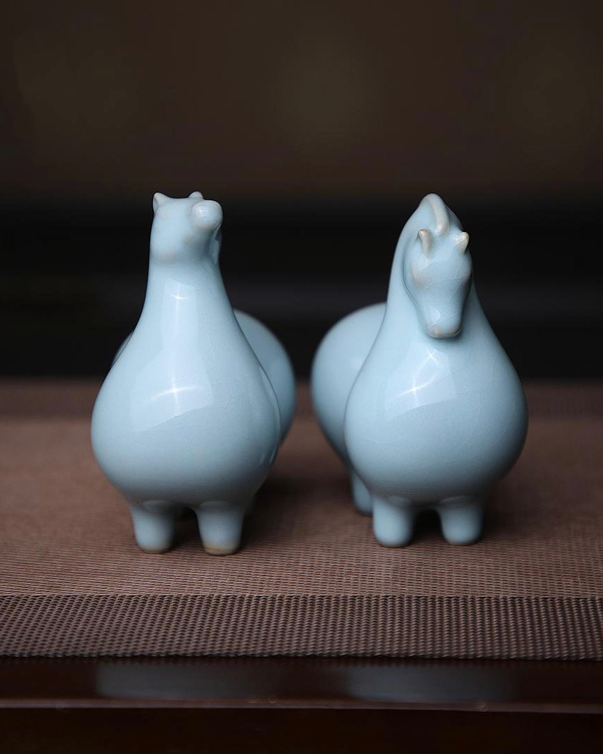 Ru kiln style glazed horse tea pet with original mineral formula fired in reduction atmosphere