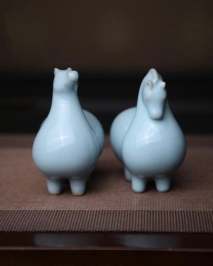 Ru kiln style glazed horse tea pet with original mineral formula fired in reduction atmosphere