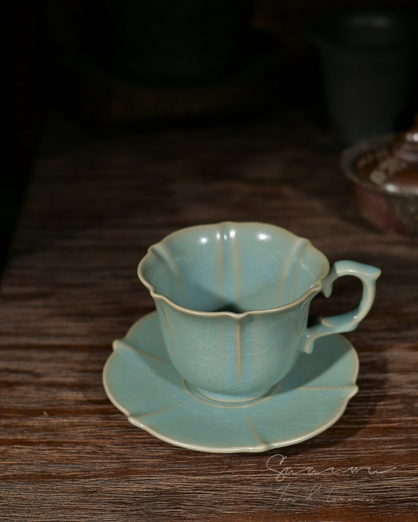 Ru‑style porcelain featuring natural crackle glaze, traditional Chinese oriental tableware for coffee and tea