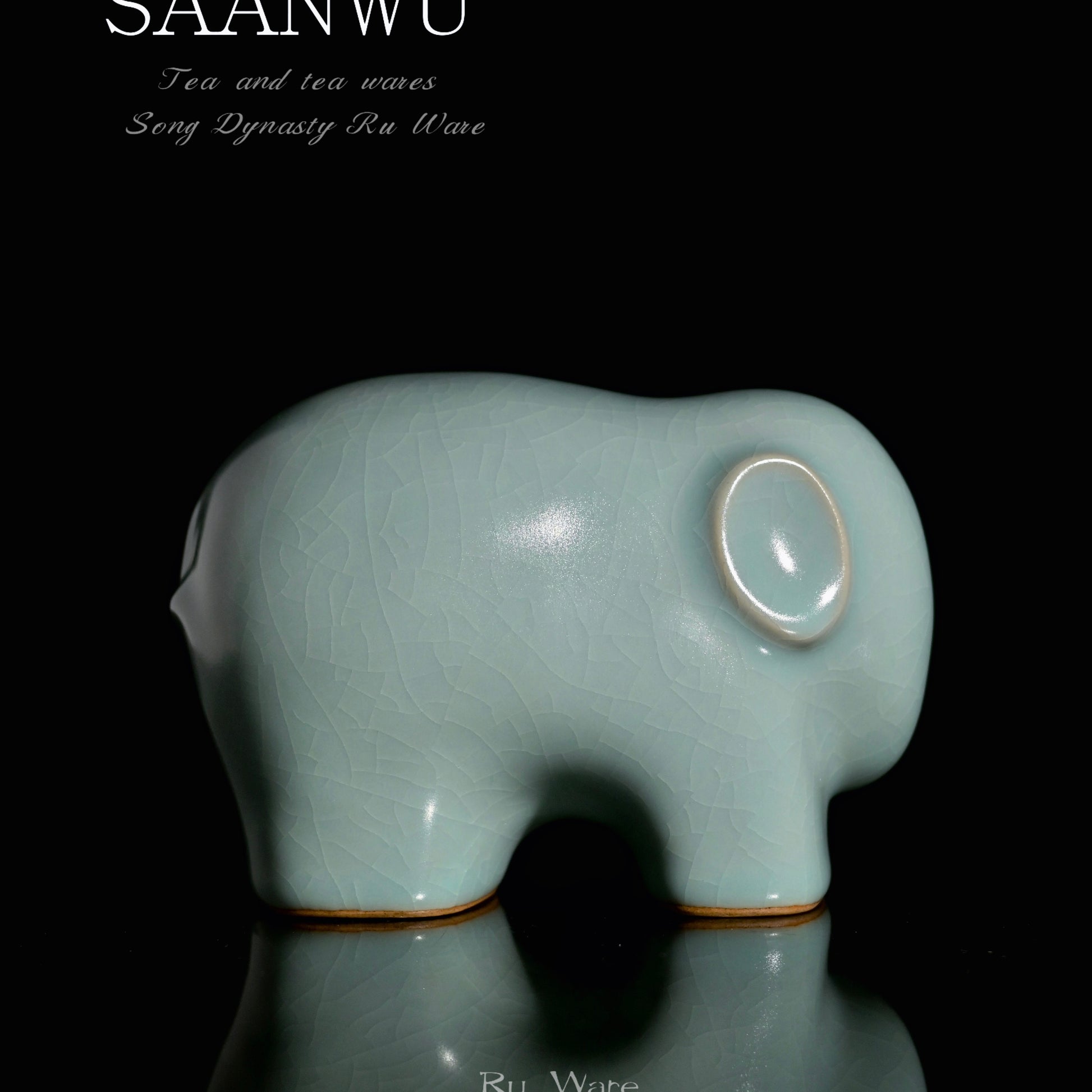 Luxury oriental business gift Ru porcelain elephant statue tea pet, antique Song sky celadon crackle craft collectible ceramic decor