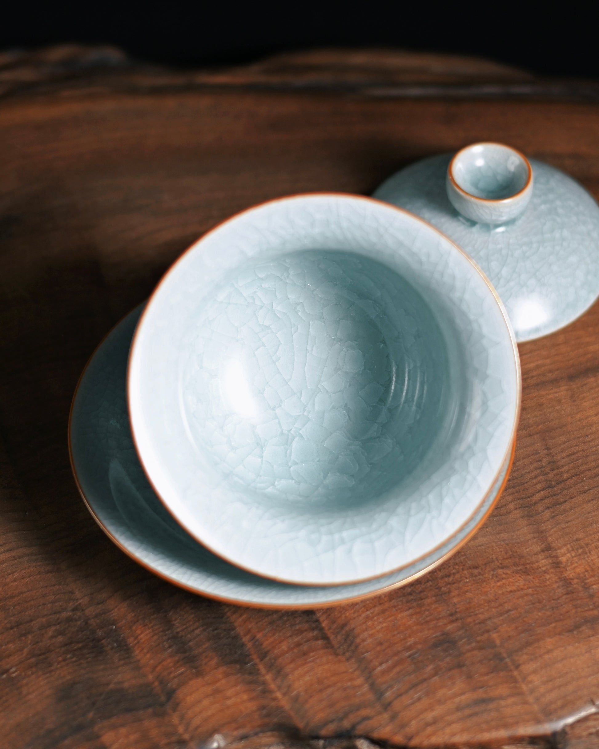 Traditional Ru porcelain San Cai gaiwan set with lid tea bowl and saucer